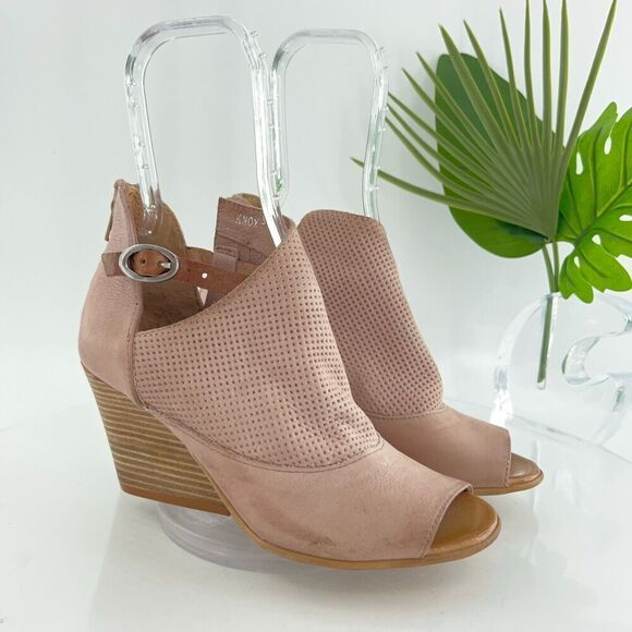 Miz Mooz Knox Sandal Women 38 8 Blush Pink Leather Wedge Boho Open Toe Bootie - Picture 1 of 16